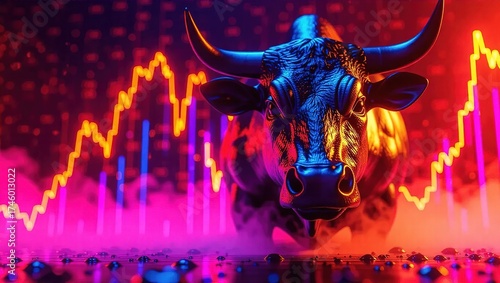 Bull Market Symbol with Glowing Chart Background.