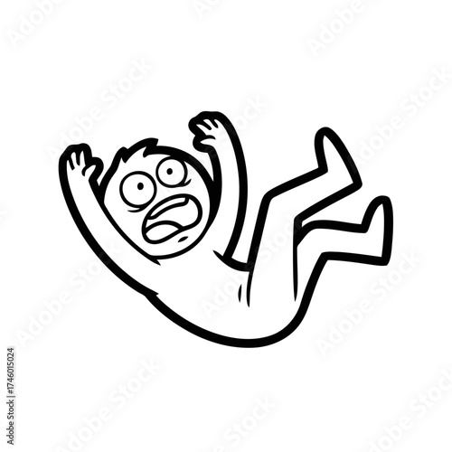 Cartoon character falling down with arms outstretched in panic