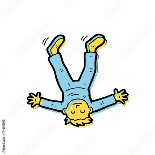 Cartoon man lying on his back with arms and legs spread wide