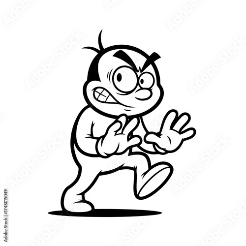 Angry cartoon character with gritted teeth and menacing expression, ready to fight