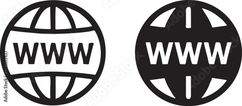 Global internet connection icons illustrating worldwide web accessibility and online network presence featuring WWW text