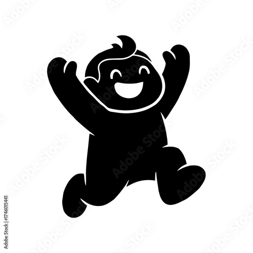 Silhouette happy cartoon character jumping with arms raised in excitement