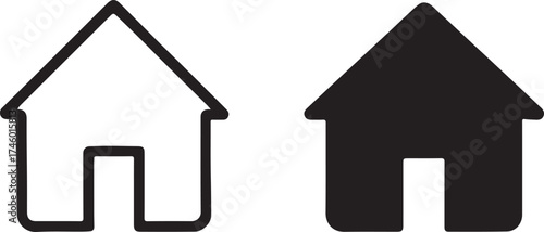 Minimalist Home Icon Set Depicting Outline and Solid Design for Web and Mobile Applications and Real Estate Concepts