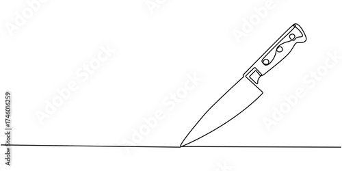 Knife hand drawn icon illustration, Knife black continuous one line drawing, Chef’s Knife continuous one line drawing minimalism design, Black knife in one line art style, Utensil, sharp, kitchen.