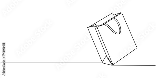 Continuous one line drawing of lunch paper bag minimal vector illustration for food packaging concept, Single trace hand drawn simple doodle design concept, Minimalist line art vector illustration.