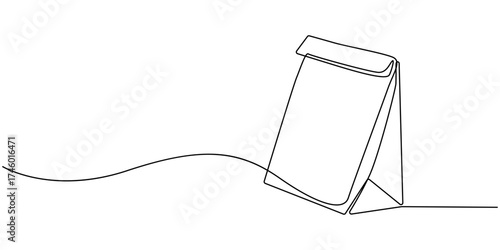 Continuous one line drawing of lunch paper bag minimal vector illustration for food packaging concept, Single trace hand drawn simple doodle design concept, Minimalist line art vector illustration.