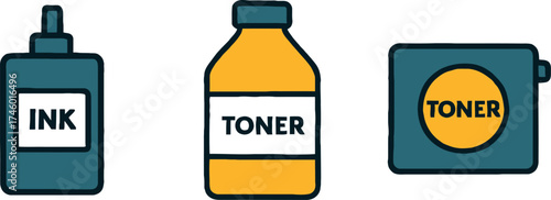 Printer Consumables Ink and Toner Cartridges for Home and Office Supplies Bold Illustration Style