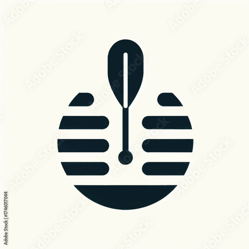 Abstract circular logo with paddle and horizontal lines.