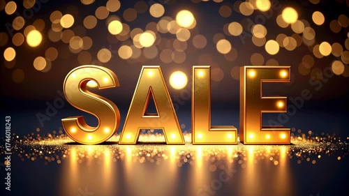 Luxury glitter bokeh background: Sale golden illuminated bokeh glitter reflection festive promotional celebrating luxury and excitement golden illuminated sale sign with glittery perfect for festive 