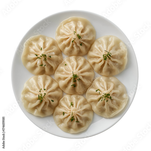 Steaming plate of delicious momos isolated on transparent background, showcasing their delicate pleated wrappers and savory filling, a culinary delight