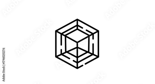 Intricate Labyrinth Cube Shape on a White Background.