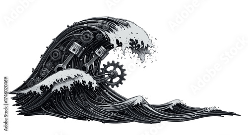 Mechanical Wave A Detailed Illustration of Gears and Pistons.