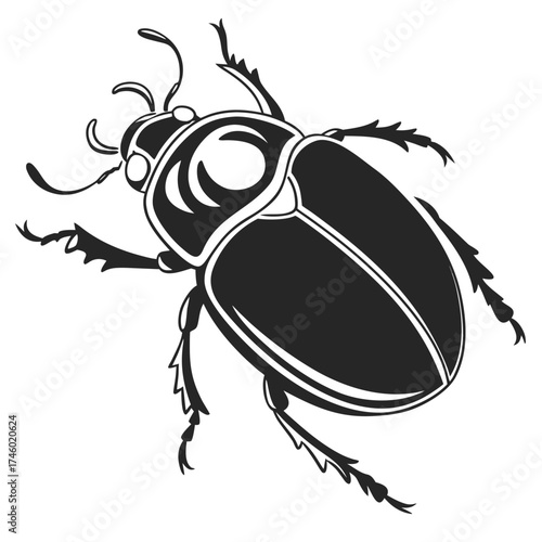 Stylized black silhouette of a beetle insect