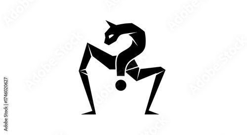 Mysterious Question Mark Cat Creature Illustration.
