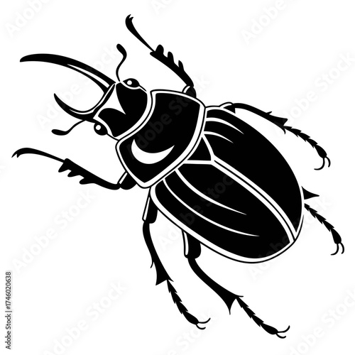 Stylized black silhouette of a stag beetle