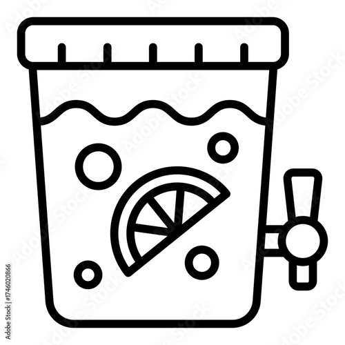 party drink outline icon with fruit punch jar on buffet table