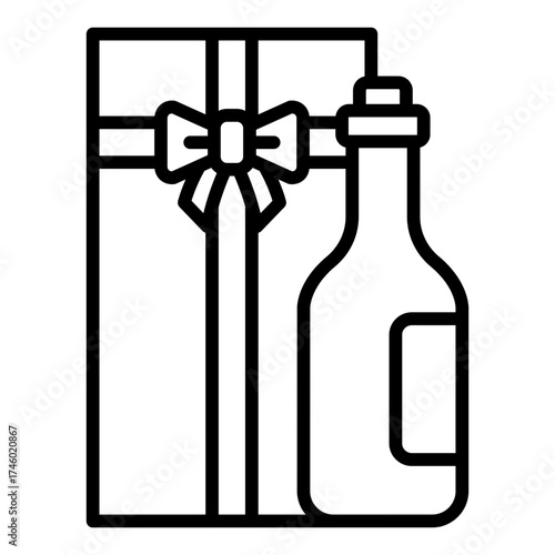 gift giving outline icon with beer bottle in present box