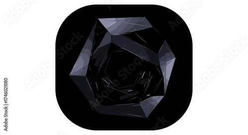 Sleek Black Faceted Gemstone Illustration.