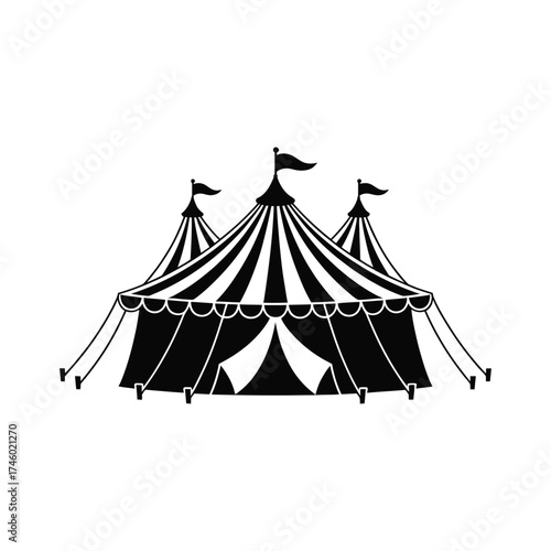 Big Top Circus Tent Silhouette,  Striped Pavilion Vector Illustration, Carnival Fairground Graphic, Vintage Circus Theme Icon, Festival Entertainment Tent Design Element