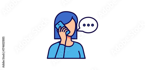 Woman on a call communicating on a mobile phone having conversation sharing messages  waiting illustration for mobile app or banner.
