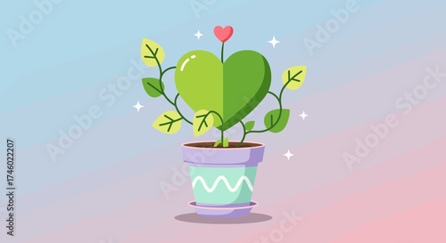 Flat Design Heart Plant in Pastel Pot for Wellness