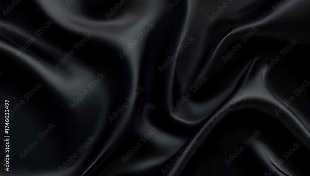 Obraz premium Close-up view of luxurious black silk fabric, showcasing smooth texture and elegant drapes, perfect for design projects.