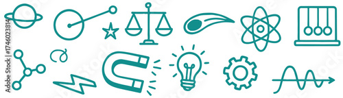Physics-related doodle icons set.