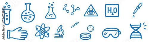 Chemistry-related doodle icons set.