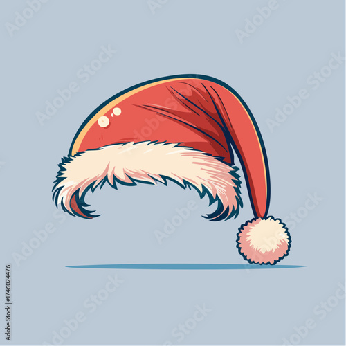Festive red Santa Claus hat illustration, a classic symbol of holiday cheer and winter celebrations, perfect for adding a touch of merry spirit to any Christmas-themed design or seasonal project