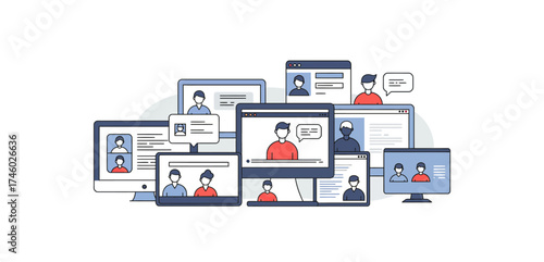 virtual meeting on multiple devices connecting remote teams effectively showing modern communication illustrating collaboration and digital connectivity.