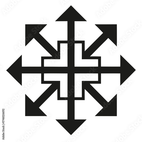 Eight- Pointed Starburst Arrow Symbol Keywords: arrow, direction, expansion, outward, movement