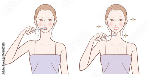 歯磨きをする女性、ベクターイラスト