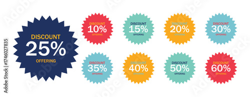 Starburst sticker and price label set. Sale stickers, red price label, discount sticker pack, Sunburst discount icons, red promo badge collection. 