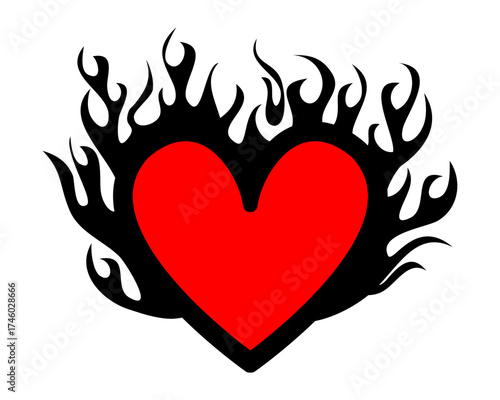 Love of symbol. Red heart icon design with fire. isolated on white background