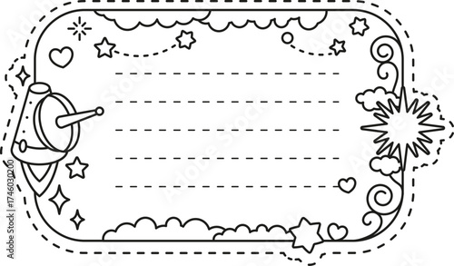 Space stars and rockets kids memo note template. Kids scrapbook checklist, memo note vector template. Child diary page frame or schedule To Do list with galaxy stars, satellite and spaceship