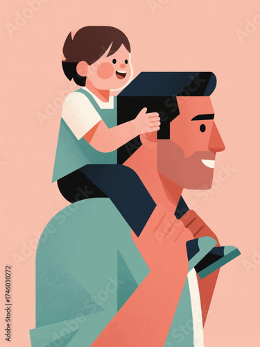 Illustration Of Child Was Carried By His Father On His Shoulders Vector Design Template