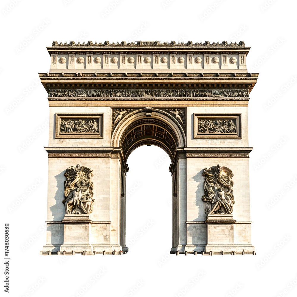 Fototapeta premium Iconic neoclassical arch with intricate carvings and sculpted figures, standing grandly