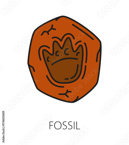 Art gallery and museum exhibition color line icon of dinosaur footprint in fossil, vector pictogram. Archeology museum or paleontology exhibition gallery outline icon of Jurassic dinosaur footprint