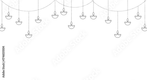 Elegant Diya Garland Illustration for Festive Decorations, Cultural Celebrations, and Creating Traditional Indian Festival Designs