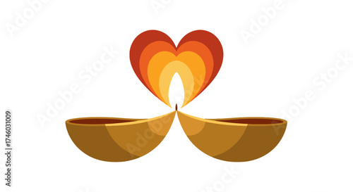 Heartfelt Diya Illustration Symbolizing Love and Light, Perfect for Diwali Greetings and Cultural Celebrations worldwide, promoting peace and harmony.