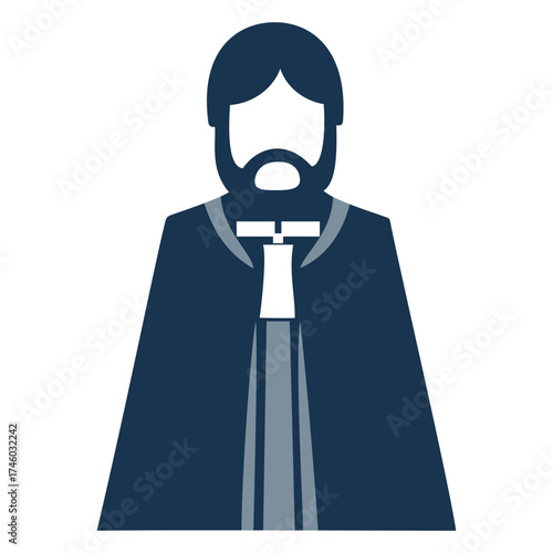 Male barrister or judge in legal robe and wig collar for law, justice, court, and professional services illustration