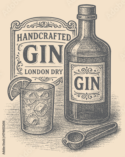 Retro Gin and Tonic Sketch — Classic Bar Drink Vector Design