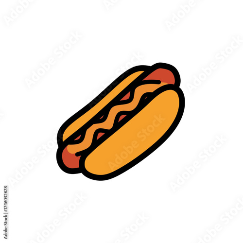 Delicious Hot Dog Icon with Mustard on a Bun, Fast Food Treat