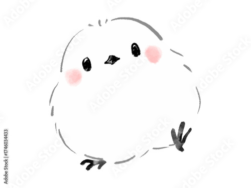 シマエナガ　正面　絵本風　イラスト