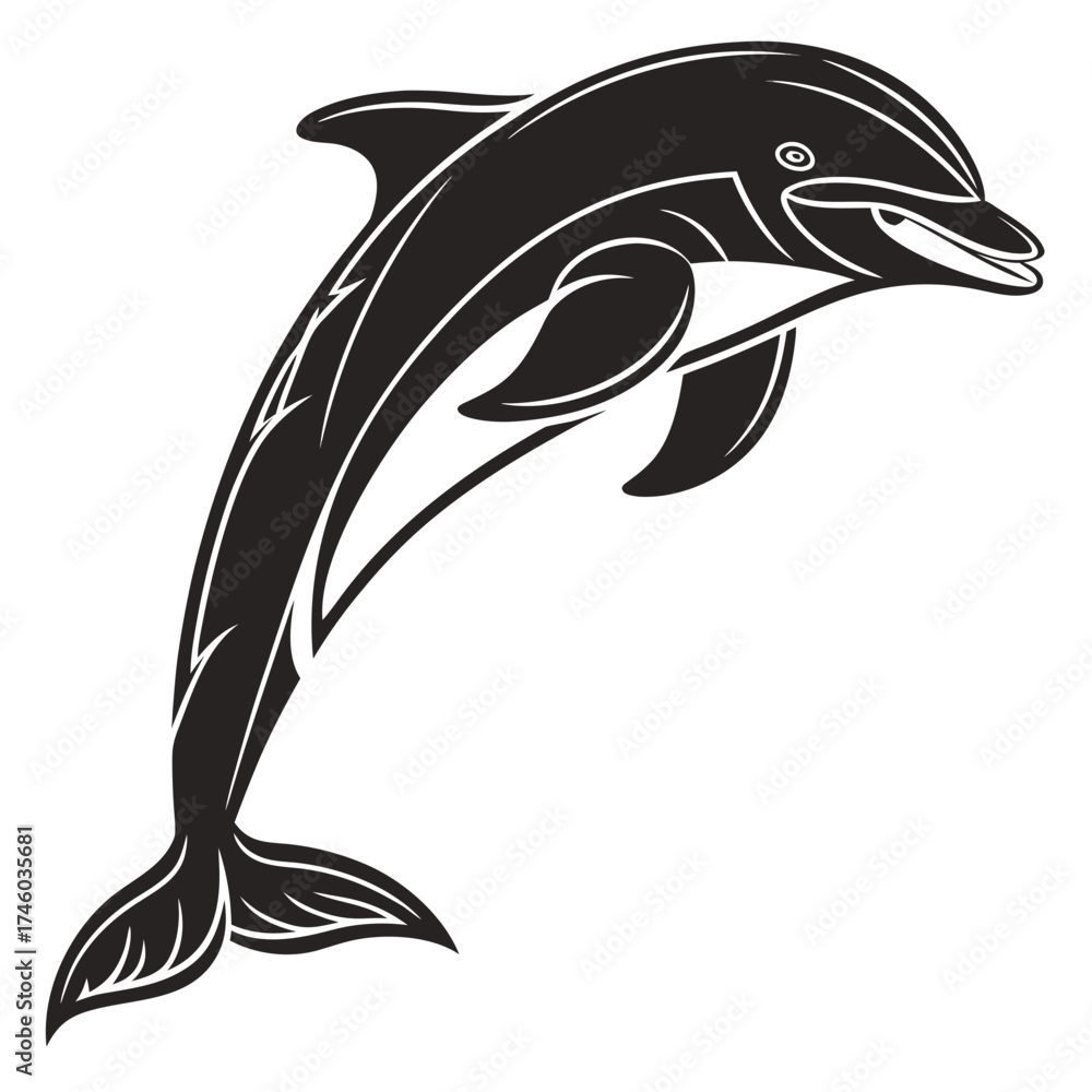 Naklejka premium Stylized black dolphin leaping against a black background
