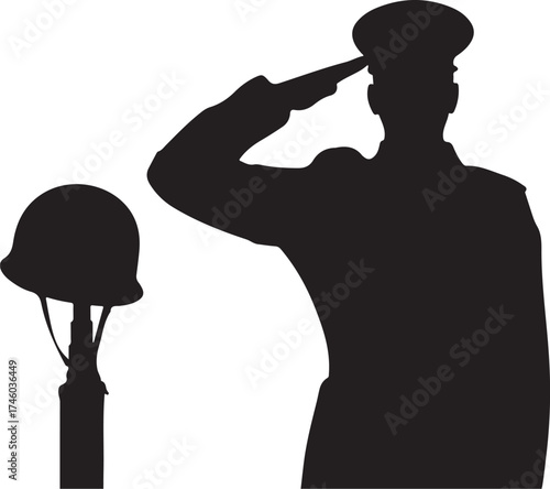 Soldier saluting with helmet, honoring fallen heroes
