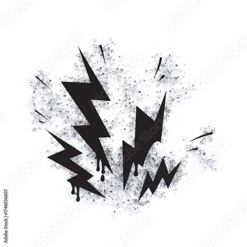 A graffiti lightning bolt icon with a spray gun isolated on a white background. A graffiti lightning bolt icon with a spray gun in black on white. Vector illustration.