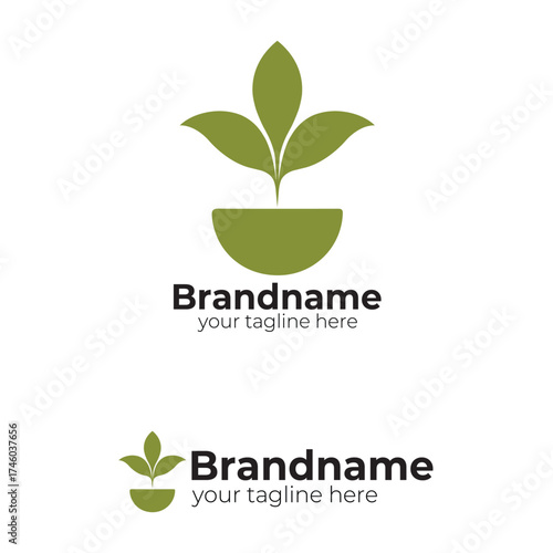 Minimalist Plant in Pot Logo: Abstract Natural Growth, Eco-Friendly, and Environmental Care Symbol for Organic and Wellness Brands Vector