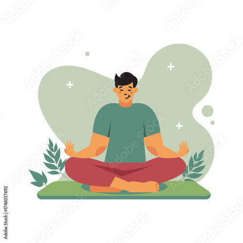 Wallpaper Mural Man Meditating in Lotus Position on Green Mat Against Neutral Backdrop Illustration Torontodigital.ca