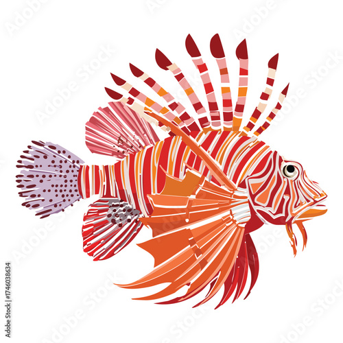 Graceful Orange Lionfish Animal Illustration Swimming Gently in Clear Water with Soft Pastel Coloring